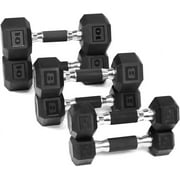 WF Athletic Supply Rubber Encased Hex Dumbbells with Rubber Grip Contoured Handle for Muscle Toning, Strength Building & Full Body Workout