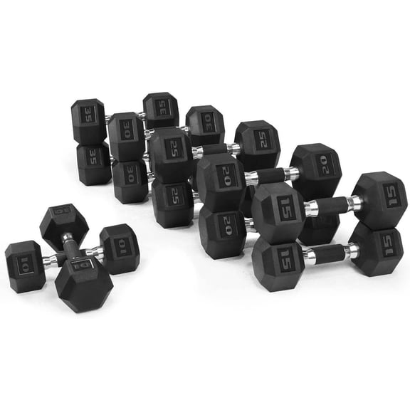 WF Athletic Supply Rubber Encased Hex Dumbbells with Rubber Grip Contoured Handle for Muscle Toning, Strength Building & Full Body Workout