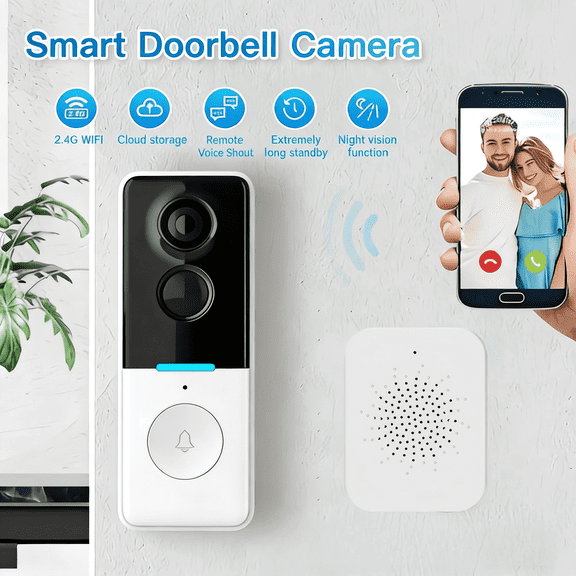 WF15D White Wireless Doorbell Camera 3MP, Rechargeable Video Doorbell with Motion Detection, Night Vision, Smart Home Security for Front Door