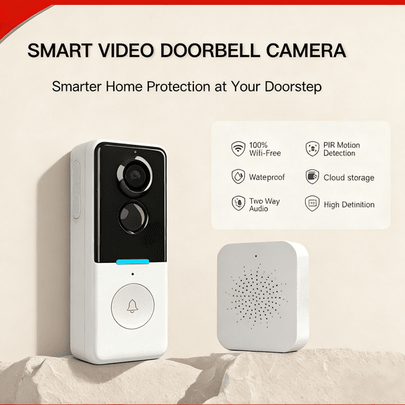 WF15D White Wireless Doorbell Camera 3MP, Rechargeable Video Doorbell with Motion Detection, Night Vision, Smart Home Security for Front Door