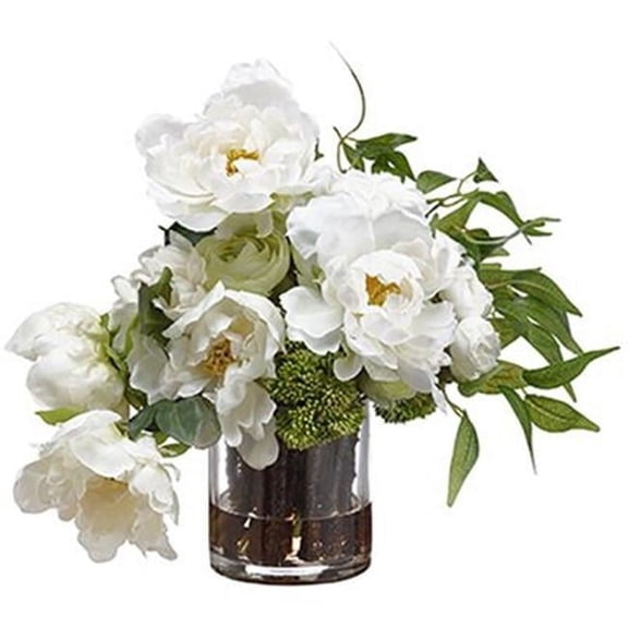 WF9250-WH-GR 14 x 12 x 16 in. Peony & Ranunculus Silk Flower Arrangement - White & Green