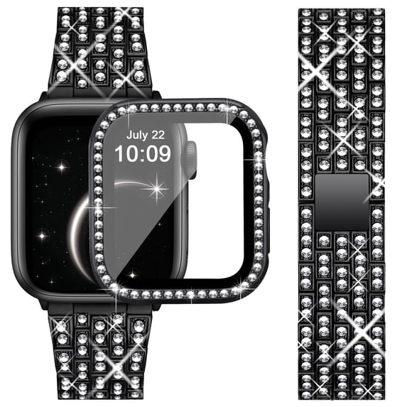 WFEAGL Apple Watch Bands + Case Women Dressy Bling Diamond Metal Wristband 38mm Black
