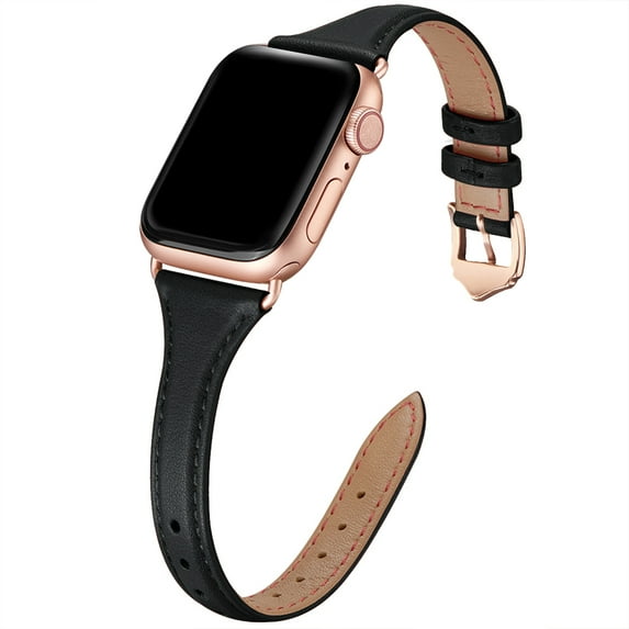 WFEAGL Apple Watch Leather Band Replacement Wristband 38mm 40mm 41mm Black/Rose Gold