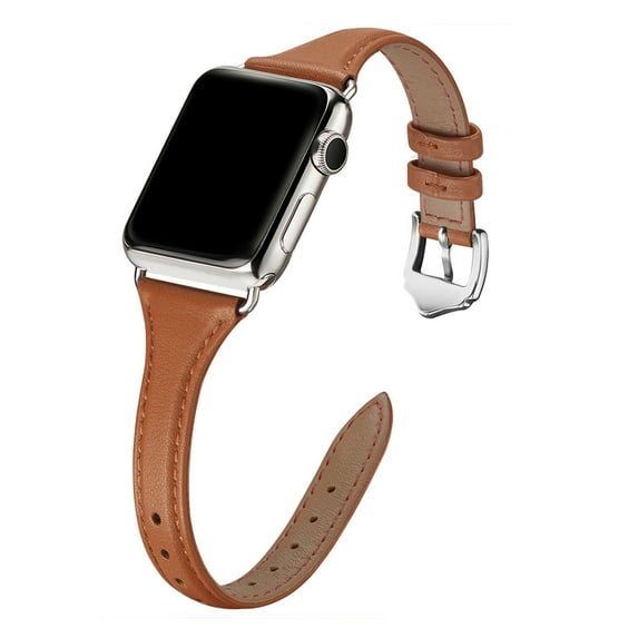 WFEAGL Apple Watch Leather Band Replacement Wristband 42mm 44mm 45mm Brown/Silver