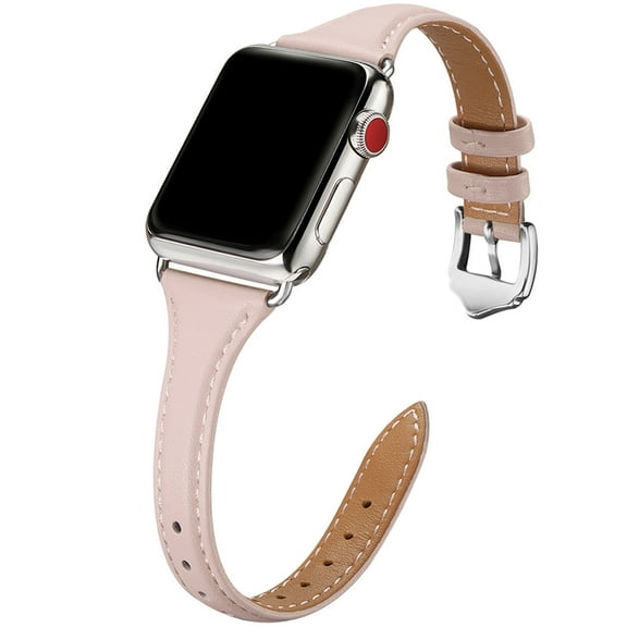 WFEAGL Apple Watch Leather Band Replacement Wristband 42mm 44mm 45mm Pink Sand/Silver