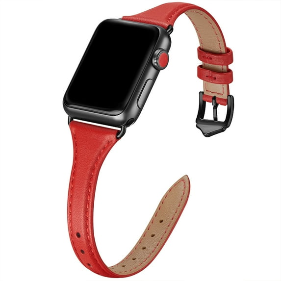 WFEAGL Apple Watch Leather Band Replacement Wristband 42mm 44mm 45mm Red/Black