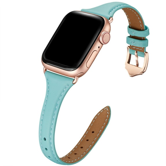 WFEAGL Apple Watch Leather Band Replacement Wristband 42mm 44mm 45mm Tiffany Blue/Rose Gold