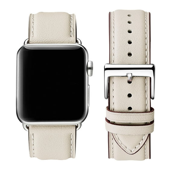 WFEAGL Apple Watch Series Genuine Leather Replacement Band 38mm 40mm 41mm Ivory/Silver