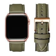 WFEAGL Apple Watch Series Genuine Leather Replacement Band 42mm 44mm 45mm Green/Rose Gold