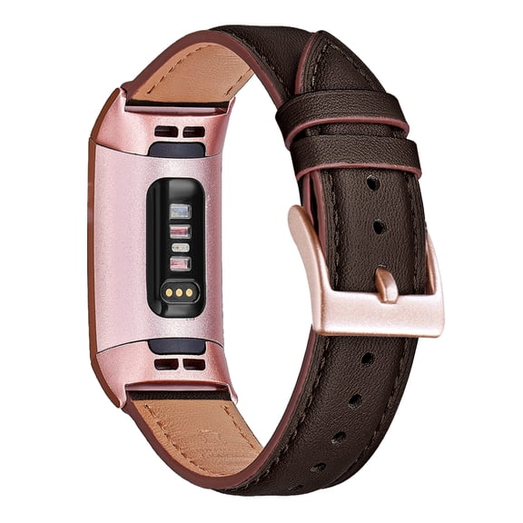 WFEAGL Charge 4 & Charge 3 & Charge 3 SE Band for Leather Band Coffee/Rose Gold