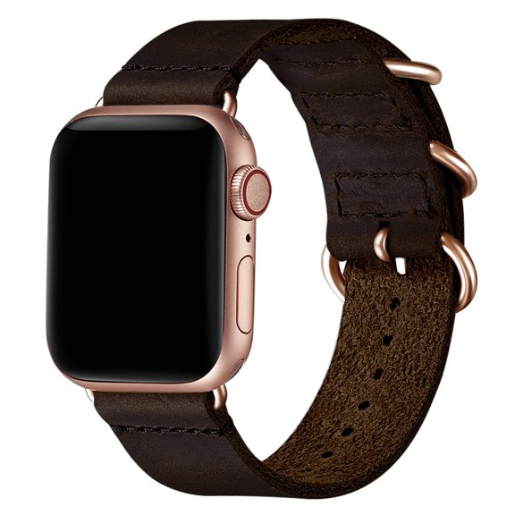 WFEAGL Genuine Leather Apple Watch Band 38/40/41mm Retro Strap (Coffee with Rose Gold)