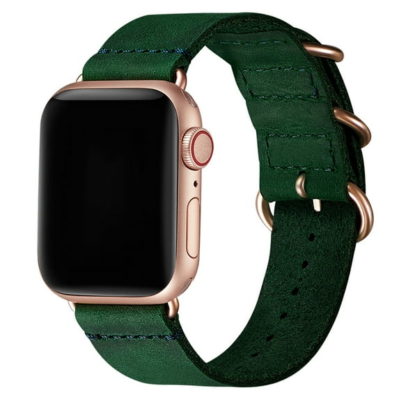 WFEAGL Genuine Leather Apple Watch Band 38/40/41mm Retro Strap (Green with Rose Gold)