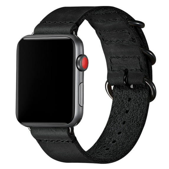 WFEAGL Genuine Leather Apple Watch Band 42/44/45mm Retro Strap (Black with Black)