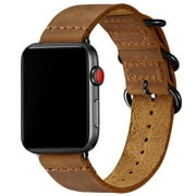 WFEAGL Genuine Leather Apple Watch Band 42/44/45mm Retro Strap (Light Brown with Black)