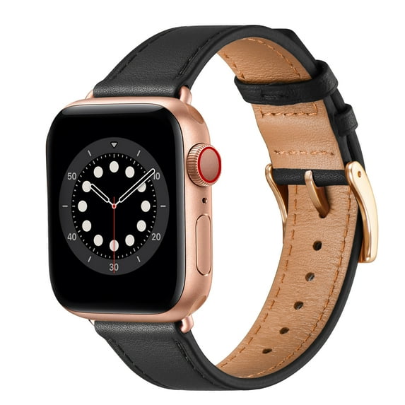 WFEAGL Genuine Leather Business Replacement Apple Watch Band 42mm 44mm 45mm Black/Rose Gold