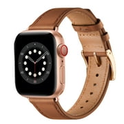 WFEAGL Genuine Leather Business Replacement Apple Watch Band 42mm 44mm 45mm Brown/Rose Gold