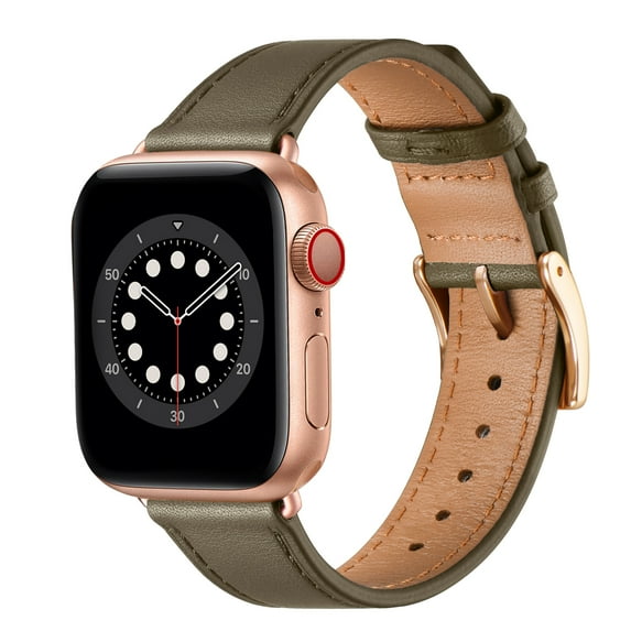 WFEAGL Genuine Leather Business Replacement Apple Watch Band 42mm 44mm 45mm Light Brown/Rose Gold