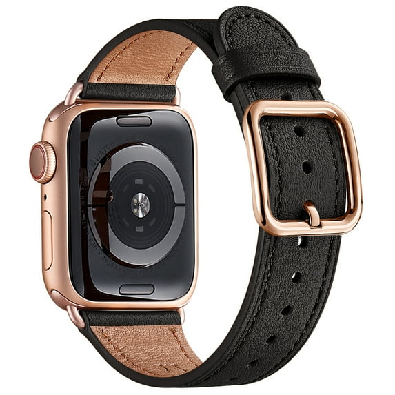 WFEAGL Genuine Leather iwatch Band for iWatch Series 38mm 40mm 41mm Black/Rose gold