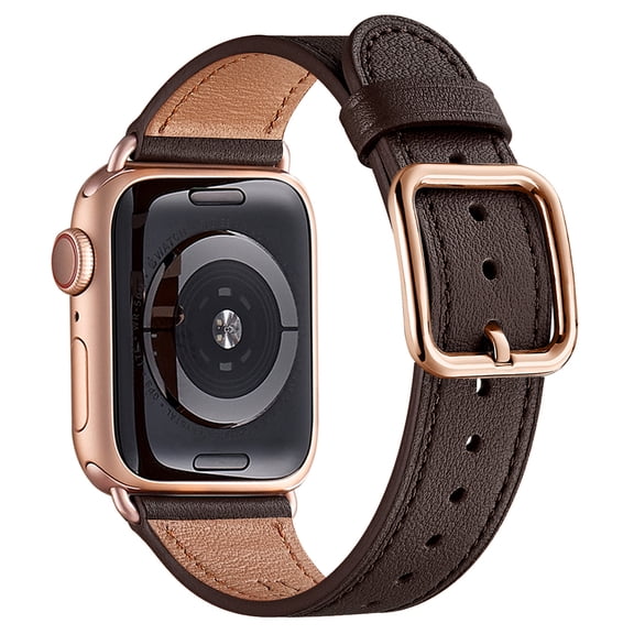 WFEAGL Genuine Leather iwatch Band for iWatch Series 38mm 40mm 41mm Coffee/Rose gold