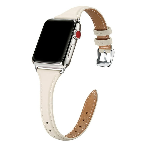 WFEAGL Leather Band Compatible Apple Watch Band 38mm 40mm 41mm Ivory/Silver