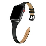 WFEAGL Leather Band Compatible Apple Watch Band 42mm 44mm 45mm Black/Black