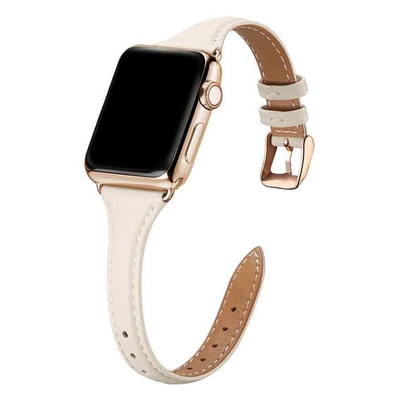 WFEAGL Leather Band Compatible Apple Watch Band 42mm 44mm 45mm Ivory/Gold