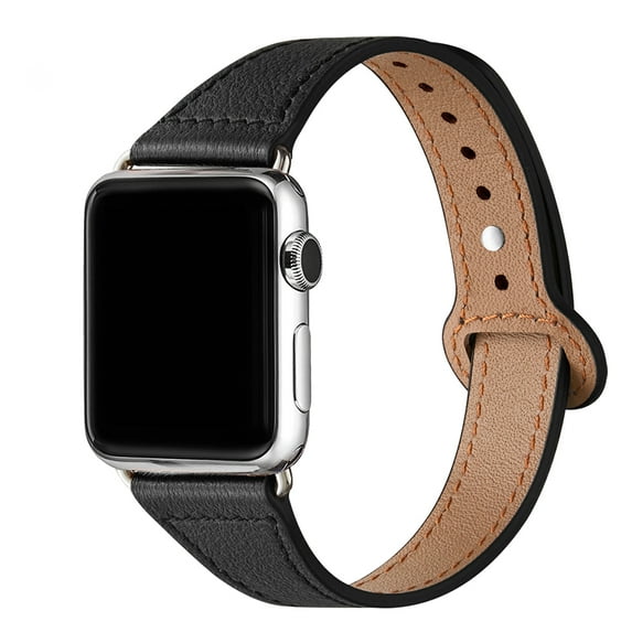 WFEAGL Leather Band for iWatch Apple Watch Band 38mm 40mm Black/Silver
