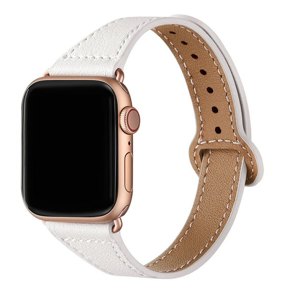 WFEAGL Leather Band for iWatch Apple Watch Band 38mm 40mm White/Rose Gold