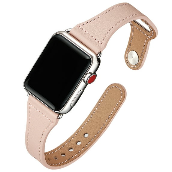WFEAGL Leather Band for iWatch Apple Watch Band 42mm 44mm Pink Sand/Silver