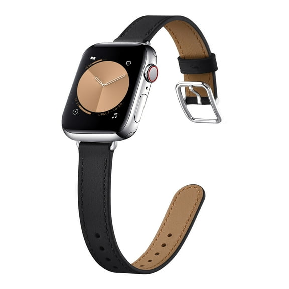 WFEAGL Leather Band iWatch SE Series Apple Watch Band 38mm 40mm 41mm Black/Silver
