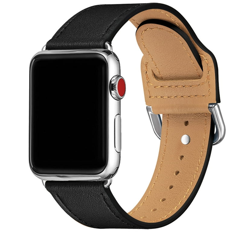 WFEAGL Leather Strap for Apple Watch Band 42mm 44mm 45mm Black Silver Walmart