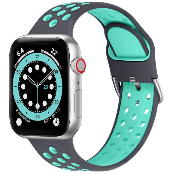 WFEAGL Silicone Apple Watch Band Sport Strap with Air Hole 38mm 40mm 41mm Grey Cyan