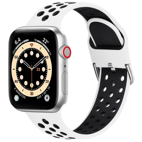 WFEAGL Silicone Apple Watch Band Sport Strap with Air Hole 42mm 44mm 45mm White Black