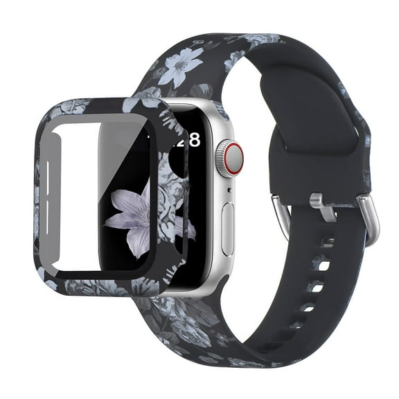 WFEAGL Silicone Sport Strap Apple Watch Bands with Case 44mm Black Rose