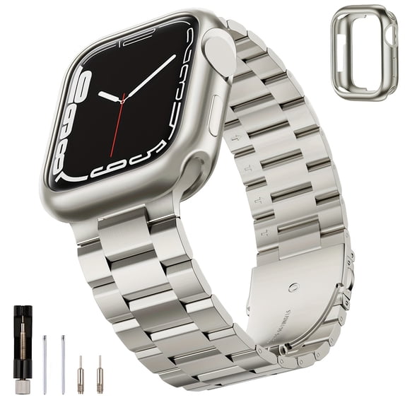 WFEAGL Stainless Steel Metal Band with Case For Apple Watch Band 38mm 40mm 41mm 42mm 44mm 45mm 49mm Luxury Metal Band For Iwatch Series 9/8/7/6/5/4/3/2/1/SE/SE2/Ultra