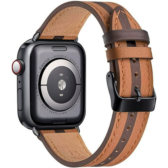 WFEAGL iWatch Series Design Bicolor Leather Apple Watch Strap 38mm 40mm 41mm Brown Coffee