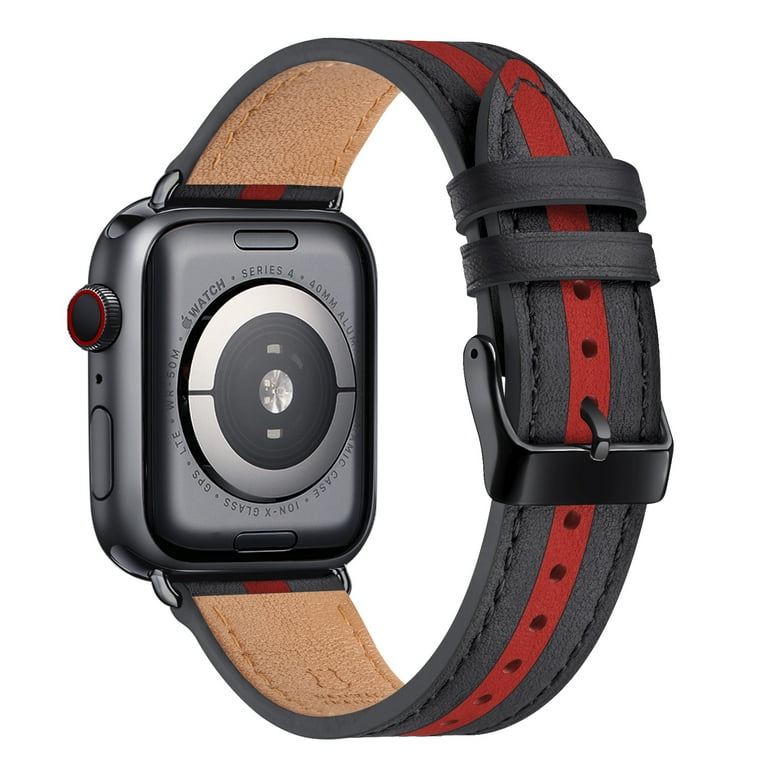 WFEAGL iWatch Series Design Bicolor Leather Apple Watch Strap 45mm 44mm 42mm Black Red Walmart