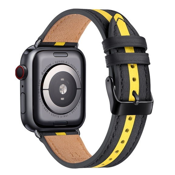 WFEAGL iWatch Series Design Bicolor Leather Apple Watch Strap 45mm 44mm 42mm Black Yellow