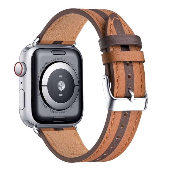 WFEAGL iWatch Series Design Bicolor Leather Apple Watch Strap 45mm 44mm 42mm Brown Coffee