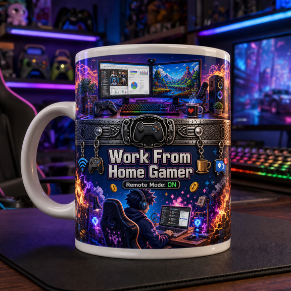WFH Gamer Mug for Dad, Work From Home Gaming Coffee Cup Father's Day Gift