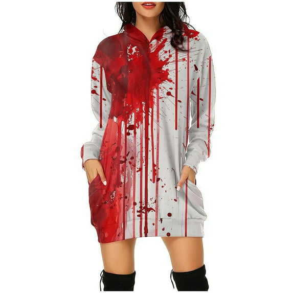 WFJCJPAF 2025 New Halloween Halloween Dresses for Girls,Women's Hooded Long Sleeve Halloween Print Dress LooseFashion Mini Dress,Halloween Dresses for Women - Multicolor S