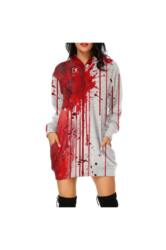 2025 New Halloween Halloween Dresses for Girls,Women's Hooded Long Sleeve Halloween Print Dress LooseFashion Mini Dress,Halloween Dresses for Women - Multicolor XXXL