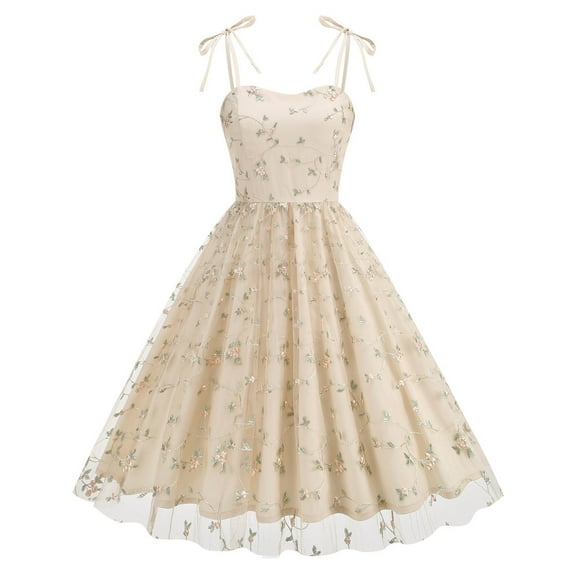 WFJCJPAF 2024 New Halloween ! Halloween Dresses for Women Plus Size,Women's Summer Halloween Bow Camisole Mesh Yarn Embroidery Retro Style Full Dress - Beige XL