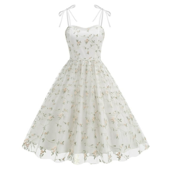 WFJCJPAF 2024 New Halloween ! Halloween Dresses for Women Plus Size,Women's Summer Halloween Bow Camisole Mesh Yarn Embroidery Retro Style Full Dress - White M