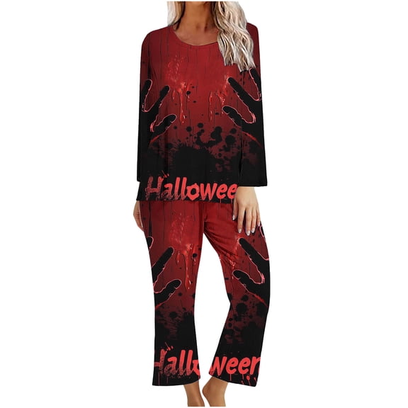 WFJCJPAF 2024 New Halloween ! Halloween Pajamas Women Pants,Ladies' Halloween Printed Casual Top Pants Pajama Set - Black M