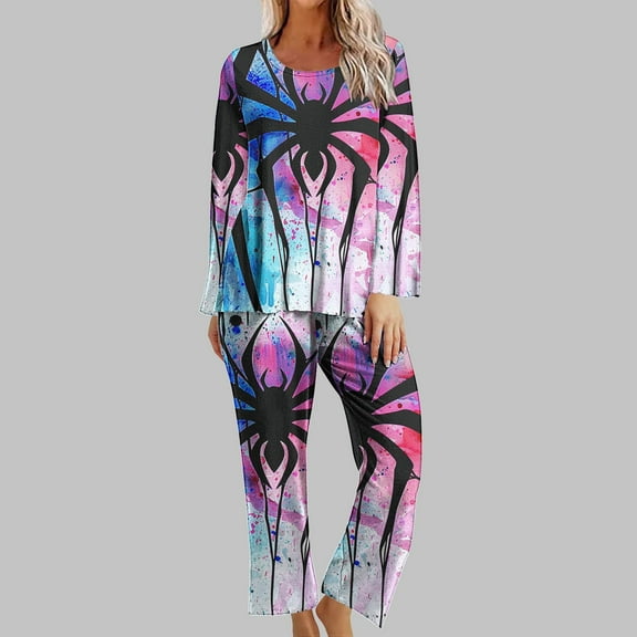 WFJCJPAF 2025 New Halloween Halloween Pajamas for Women Plus Size,Women Fashion Non Positioning Printed Round Neck Long Sleeved Long Pants Sets,Halloween Pajamas Women - Multicolor S