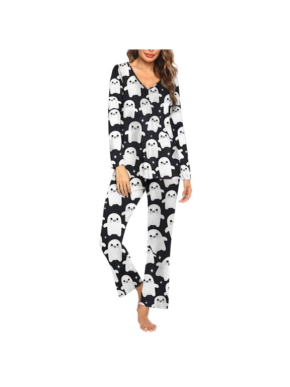 2026 New 2026 ! 2026 Pajamas for Women Large,Ladies' 2026 Printed Casual Long Top And Pants Pajama Set - Black M