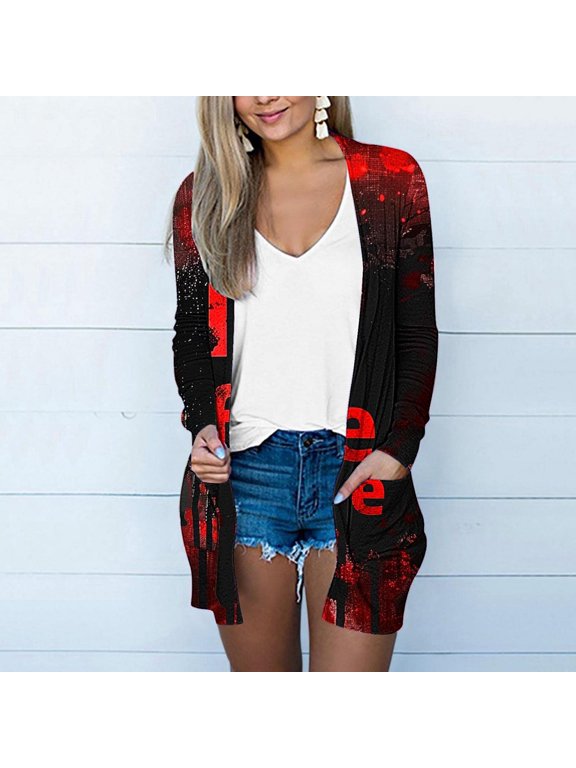 2025 New Halloween Halloween Shirts for Women,Women's Fashion Halloween Printed Casual Long Sleeved Shirt Cardigan Tops - Red XL