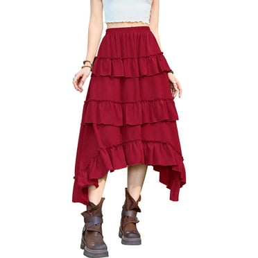 WFJCJPAF 2024 New Halloween Clearance! Halloween Skirts for Women,Women's Summer Solid Color Hallowmas Fashion Skirt - Red L