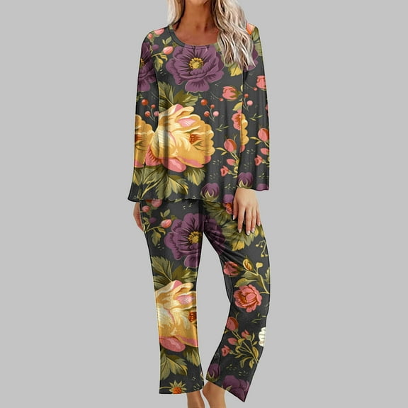 WFJCJPAF 2024 New Halloween ! Pajama Sets for Women under $15,Women's Fashion Casual Printed Round Neck Long Sleeve Pants Set,Halloween Pajamas Women - Multicolor S
